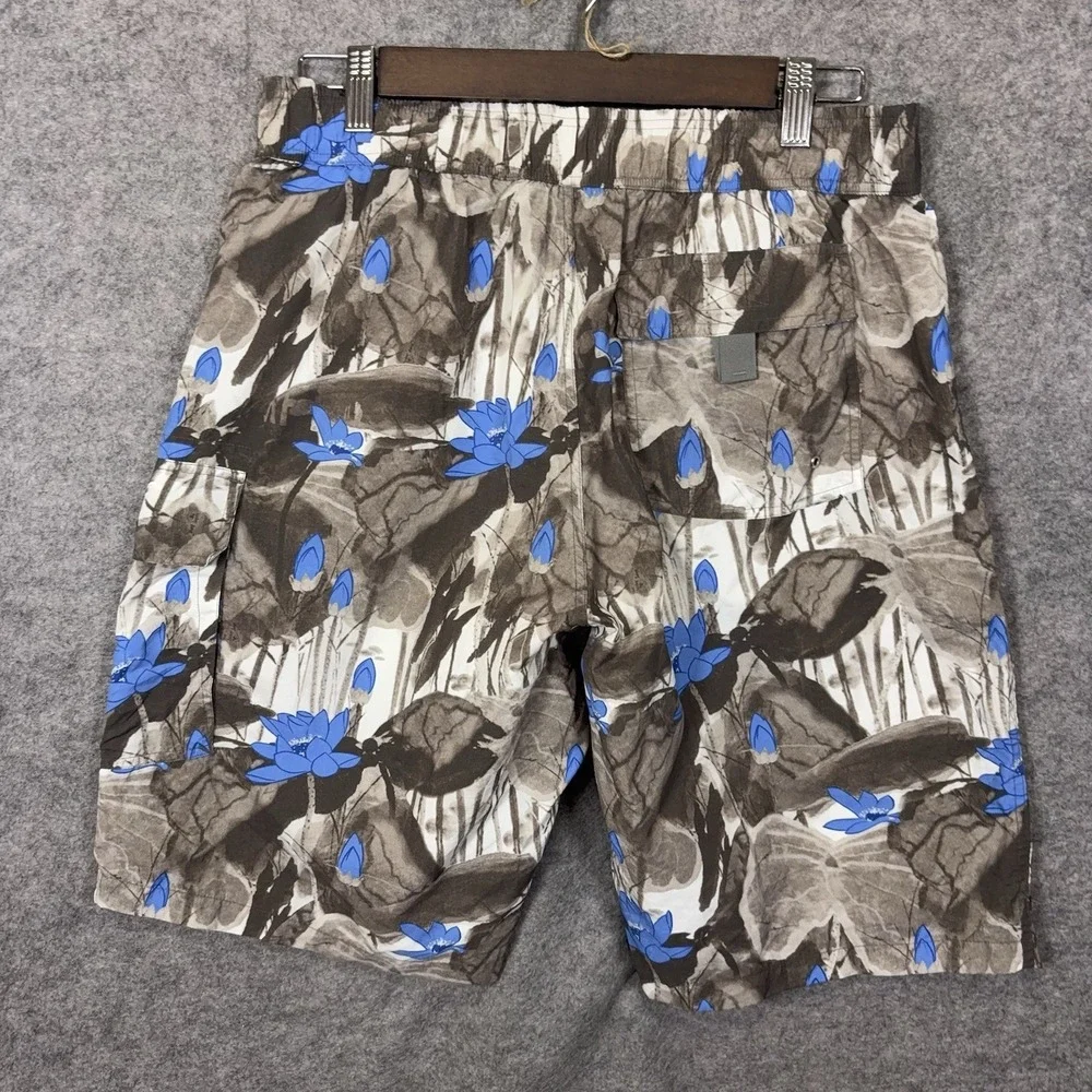 Zegna Sport Swim Trunks Shorts Mens Sz S Brown Blue‎ Tropical Floral Hibiscus